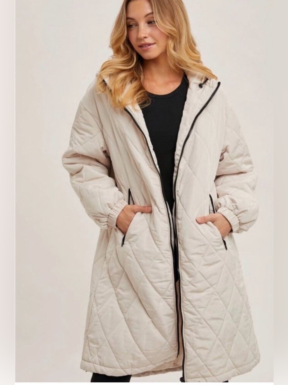 NWT BLUIVY Longline Quilted Puffer Jacket Cream S/M